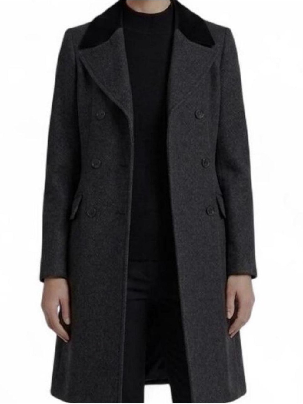 Vintage Perry Ellis Charcoal Double-Breasted Wool Coat